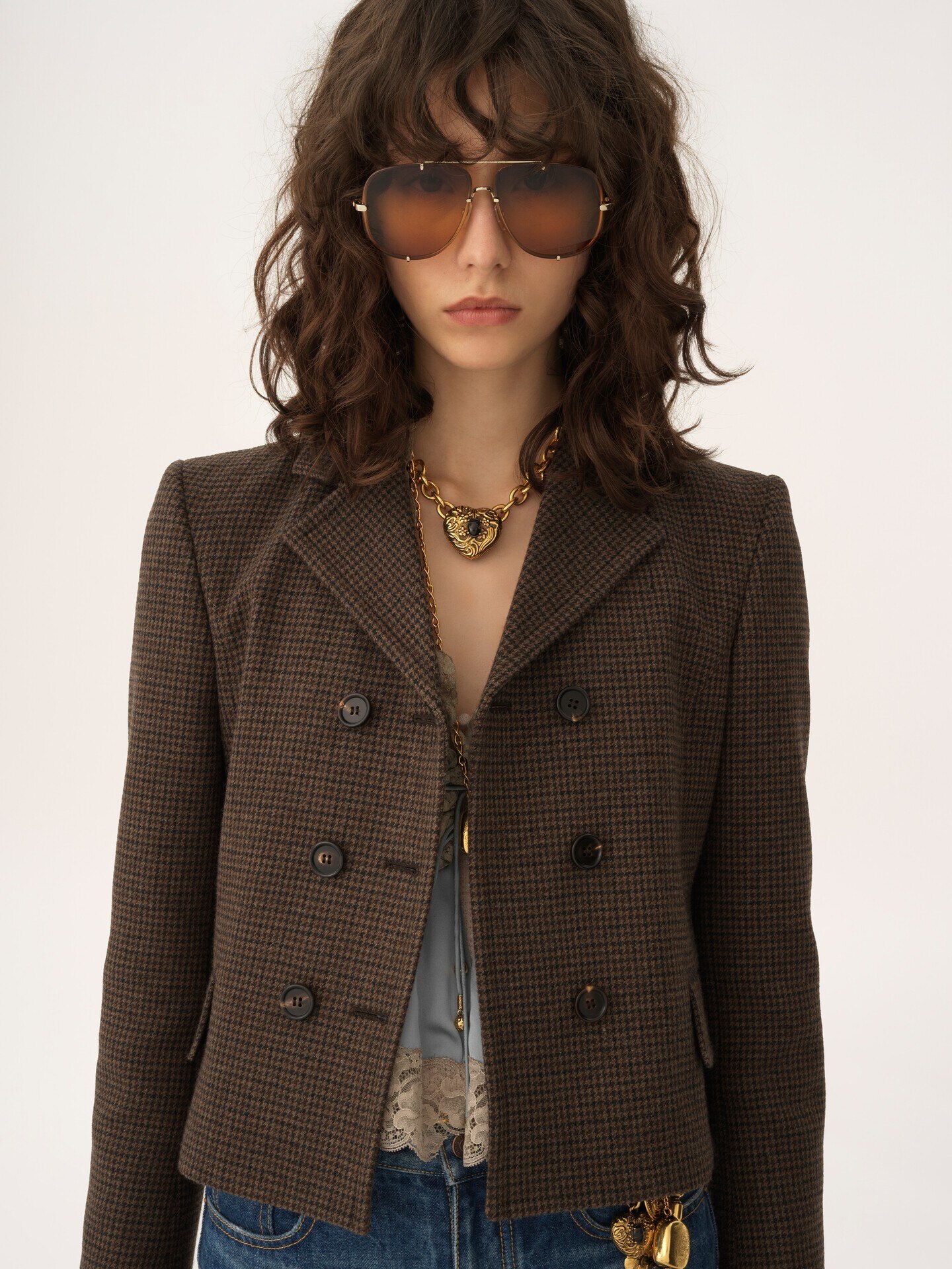 Chaqueta ajustada con doble botonadura de lana de pata de gallo - 7