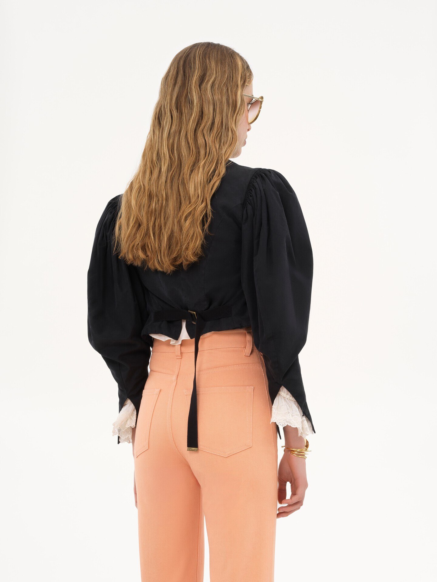 Puff-sleeve cropped jacket in silk faille - 5