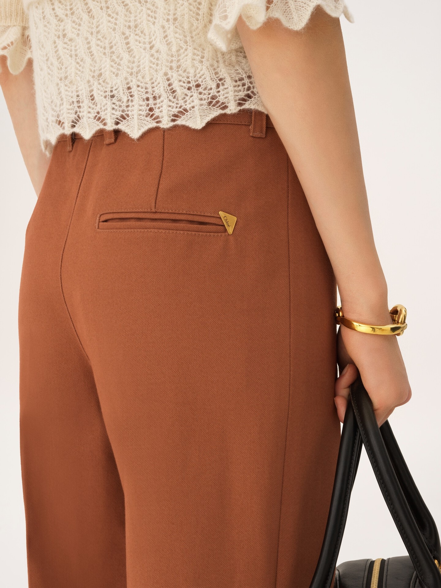 High-rise flared trousers in cotton canvas - 7