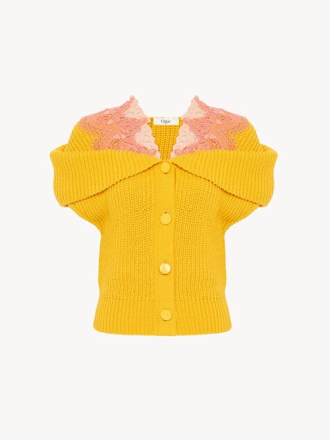 Cape cardigan in a cotton knit & lace