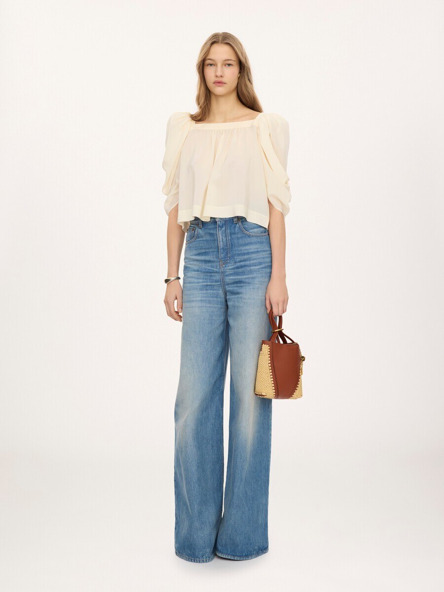 Bolso tote Chlo&eacute; Spin peque&ntilde;o de efecto rafia y cuero - 7