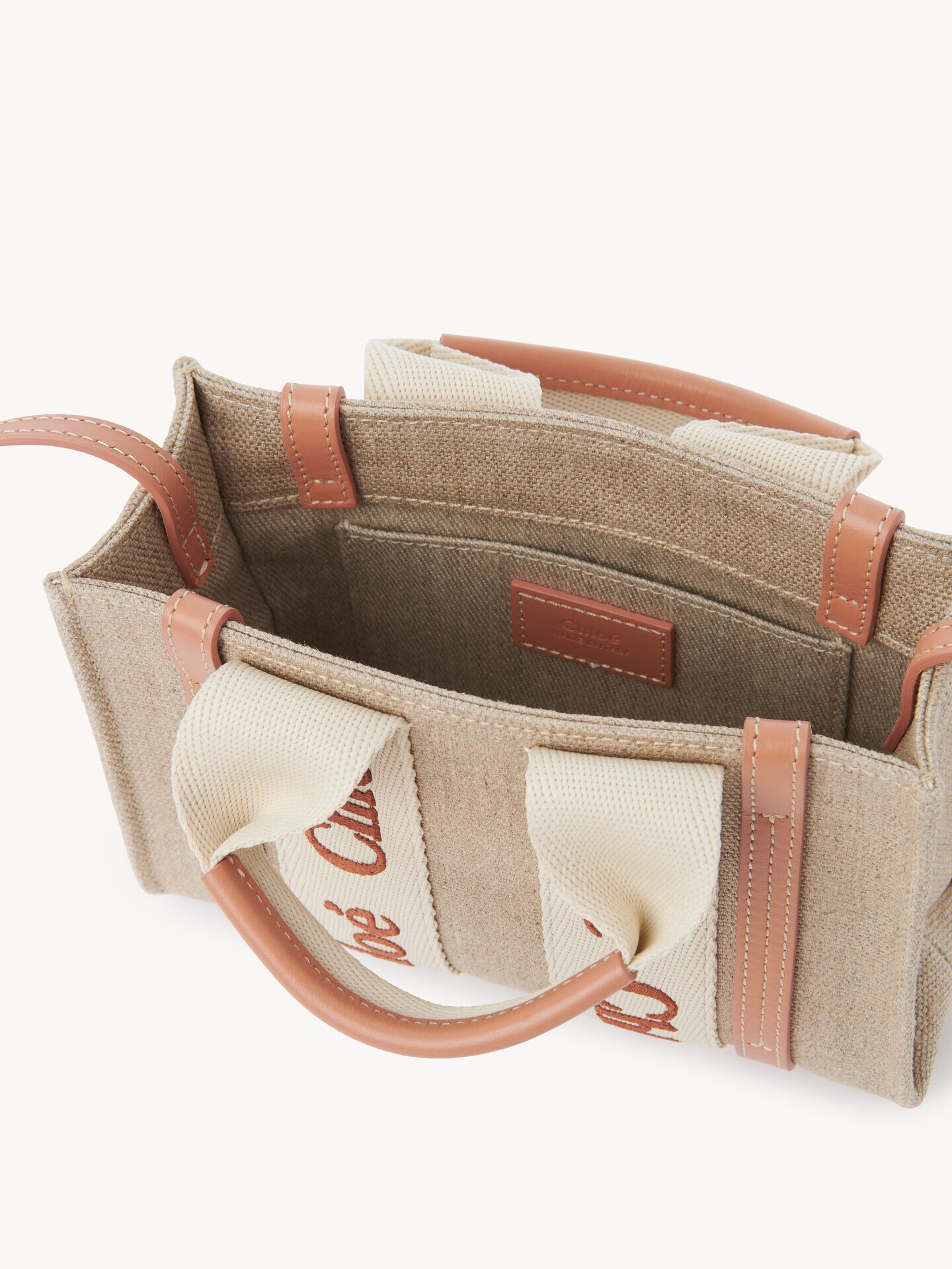 Minibolso tote Woody de lino y cuero - 6