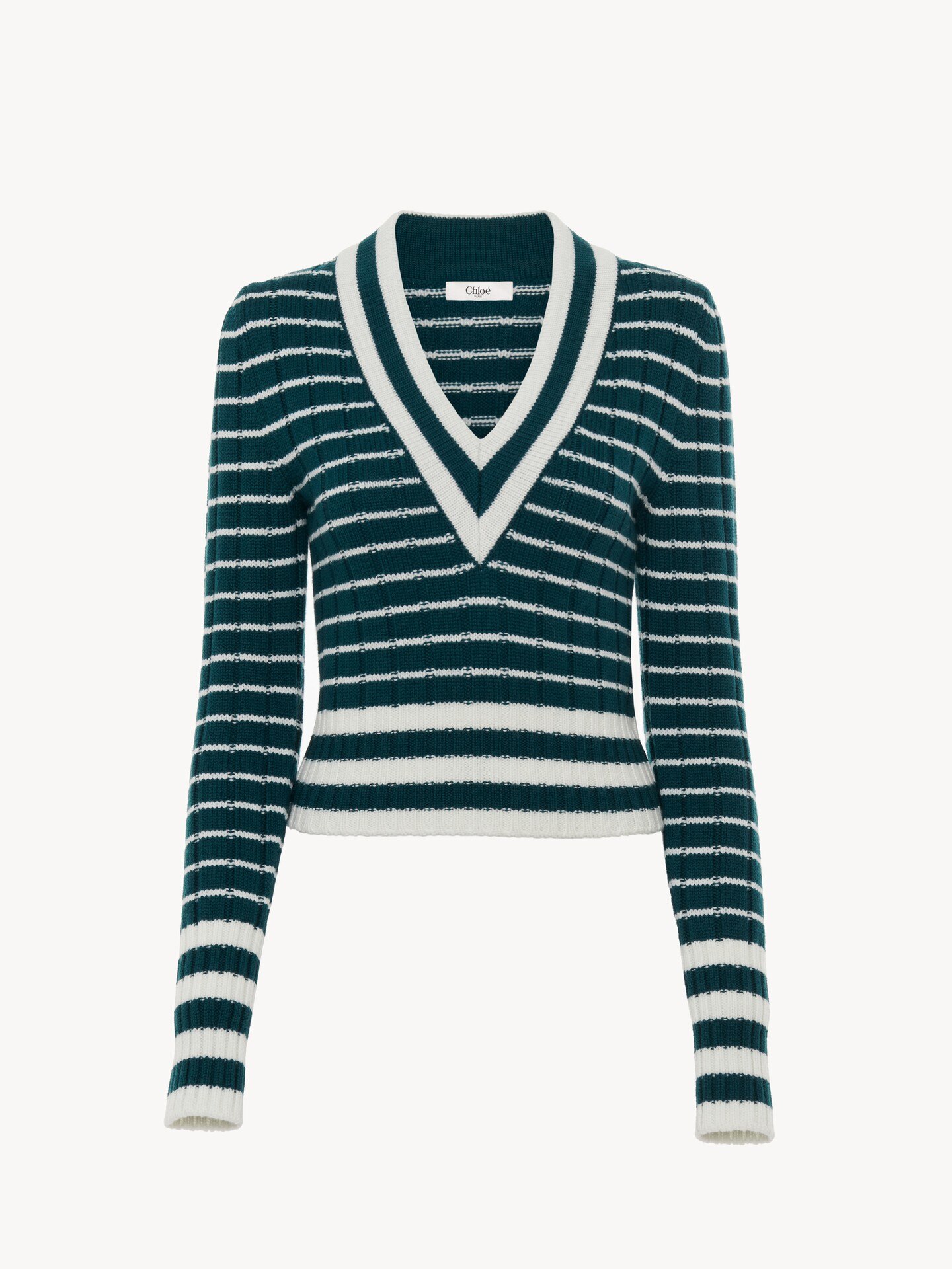 V-neck fitted jumper in a merino wool knit - 1