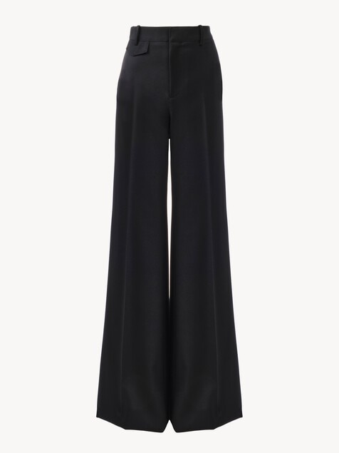 High-rise flared trousers in wool grain de poudre