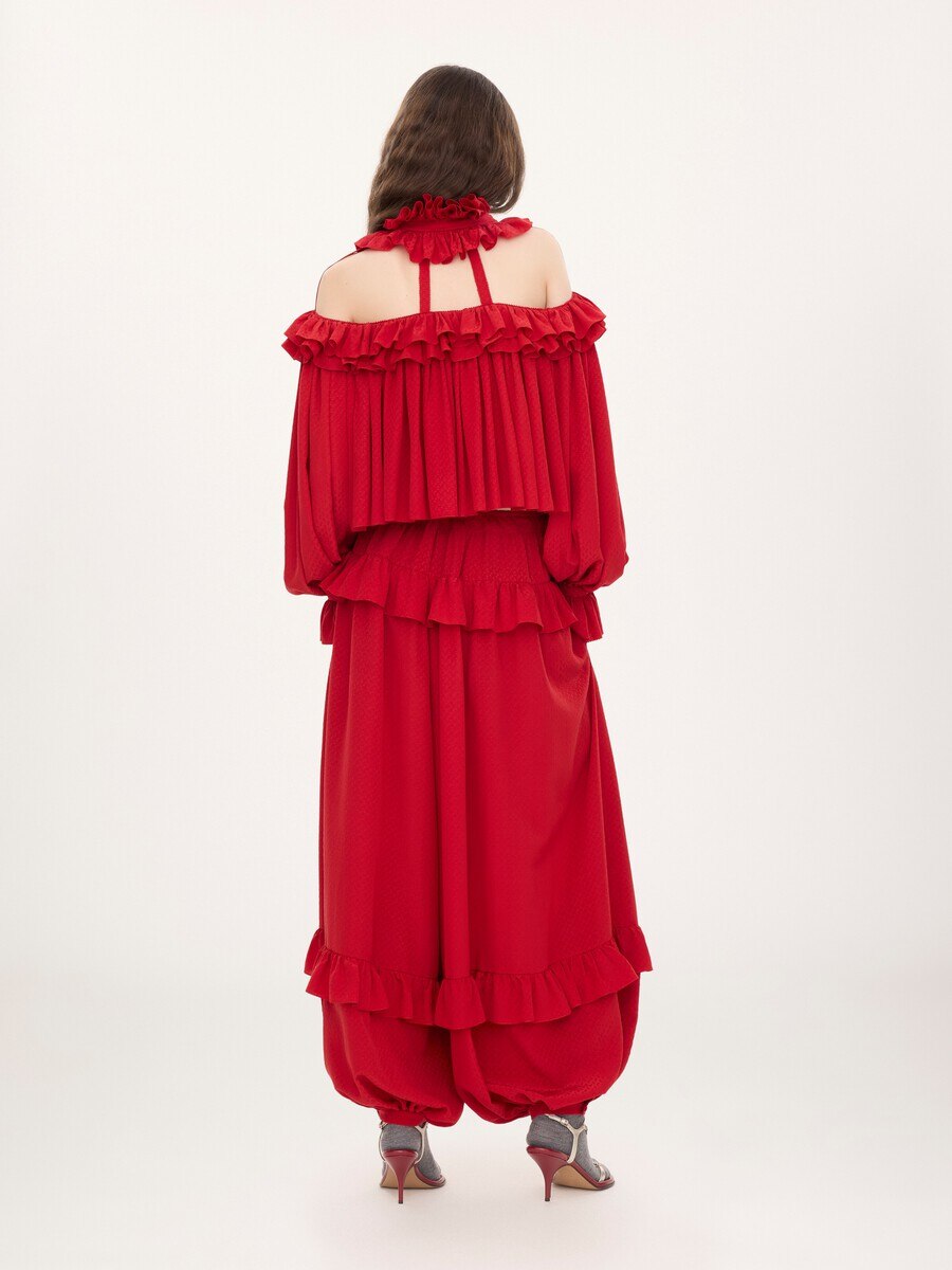 Fluid ruffled pants in silk jacquard - 7