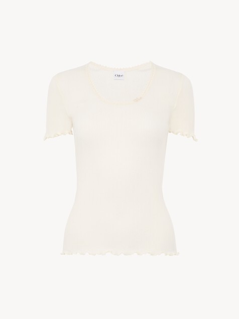 Scoop-neck fitted T-shirt in cotton & silk jersey