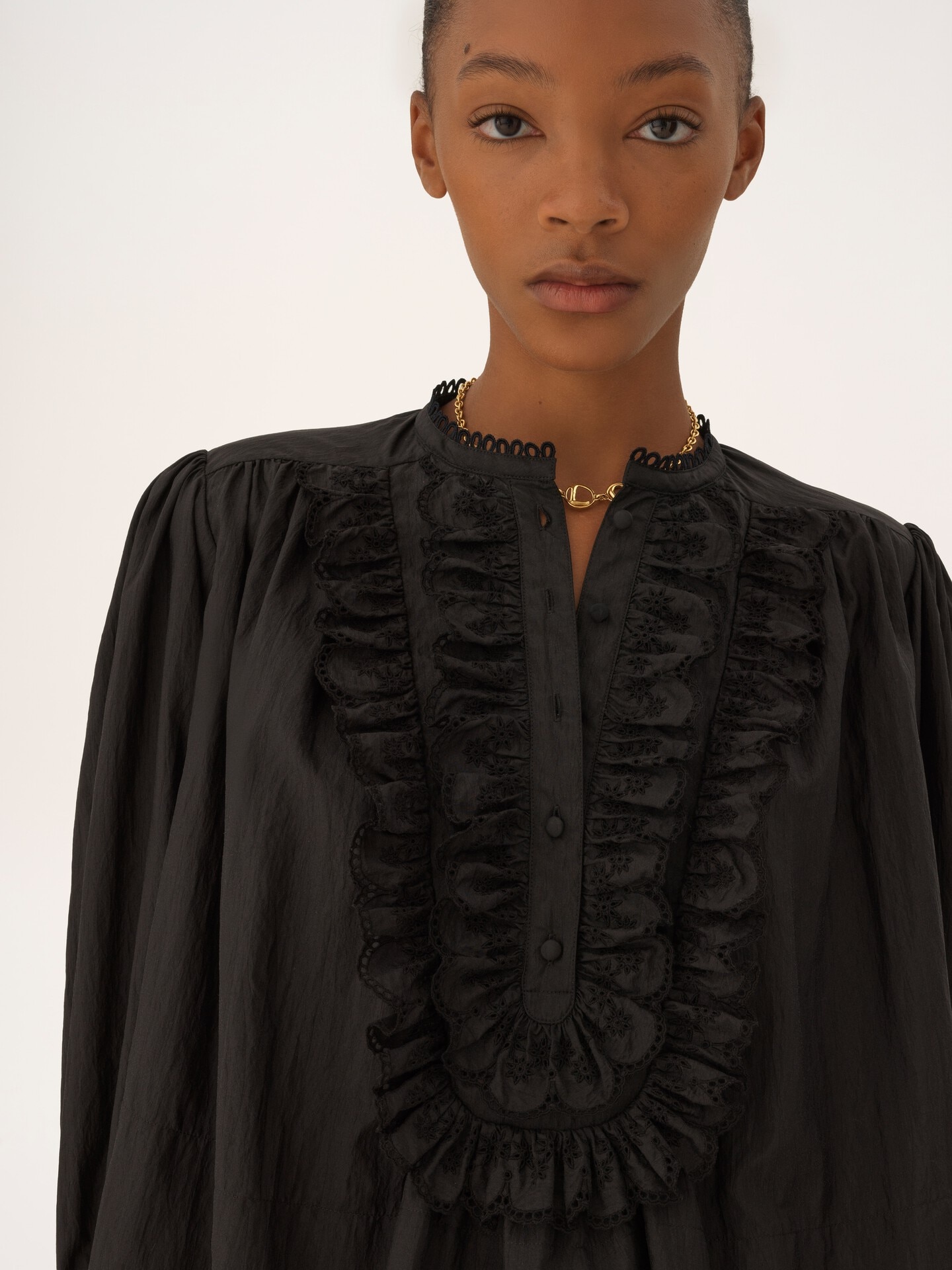 Gathered ruffled top in technical taffeta - 7