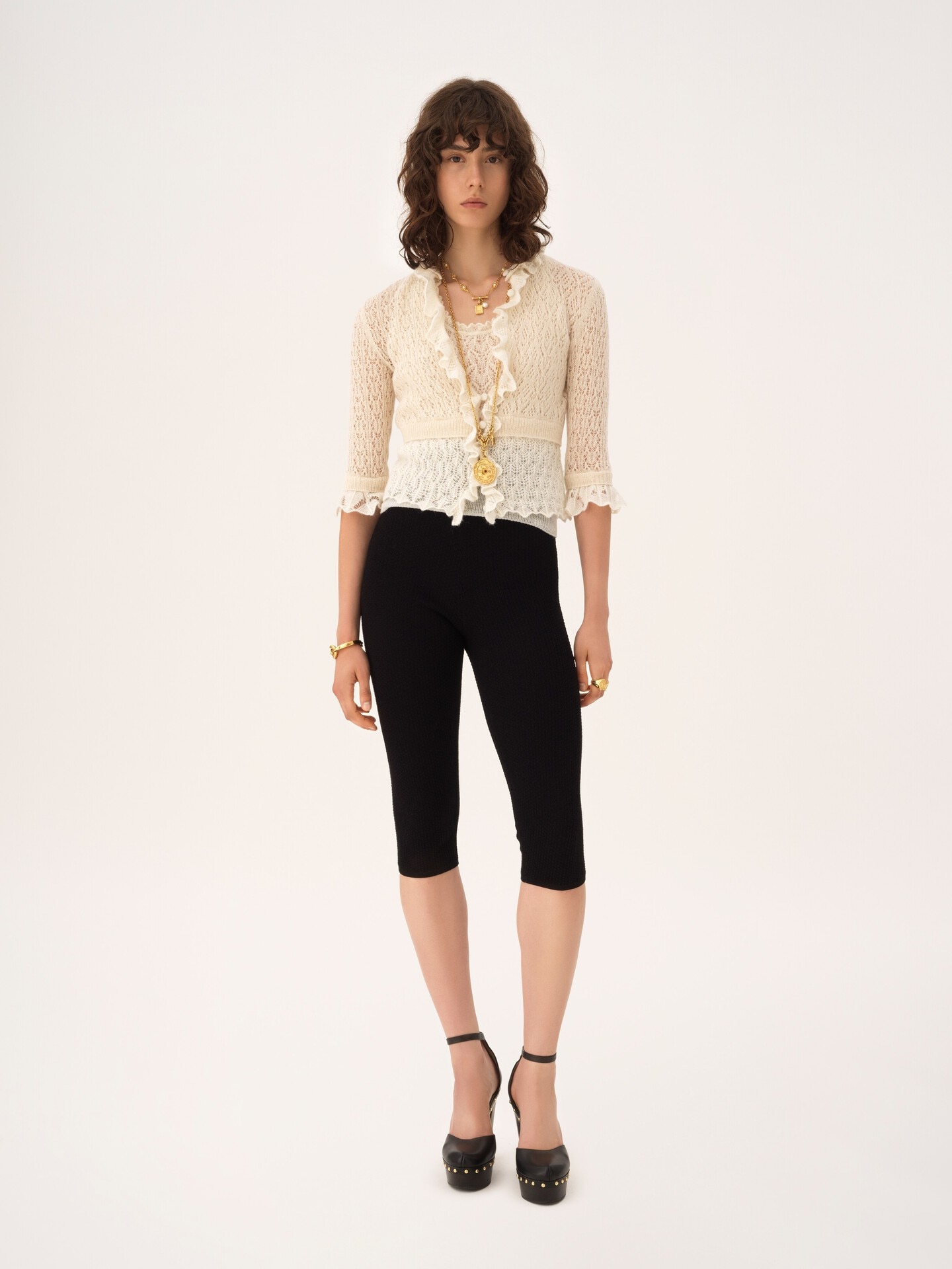 Cropped ruffled jumper in an alpaca wool & silk knit - 3