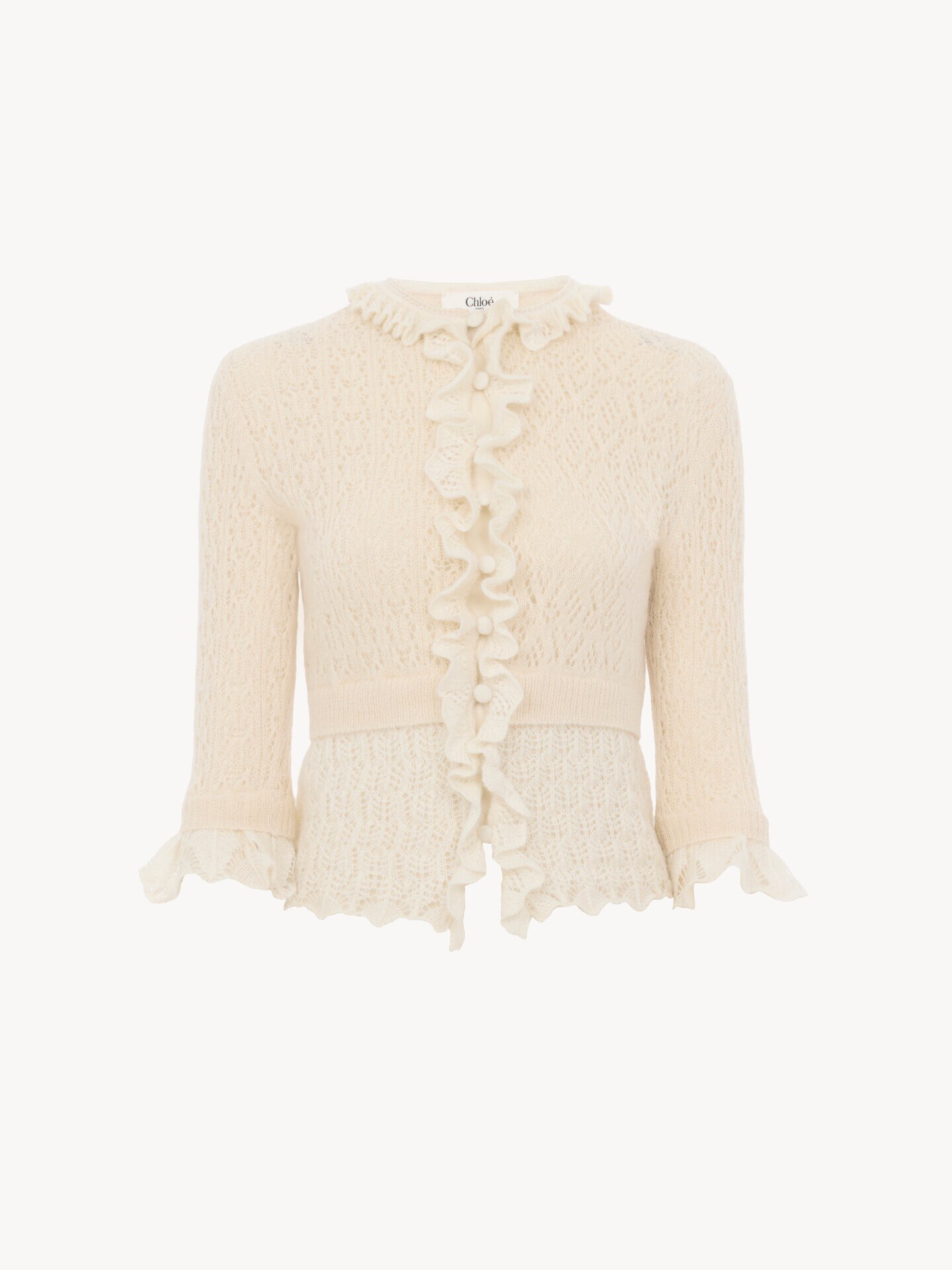 Jersey cropped con volantes de punto de lana de alpaca y seda - 2