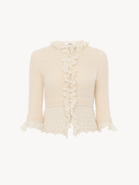 Jersey cropped con volantes de punto de lana de alpaca y seda