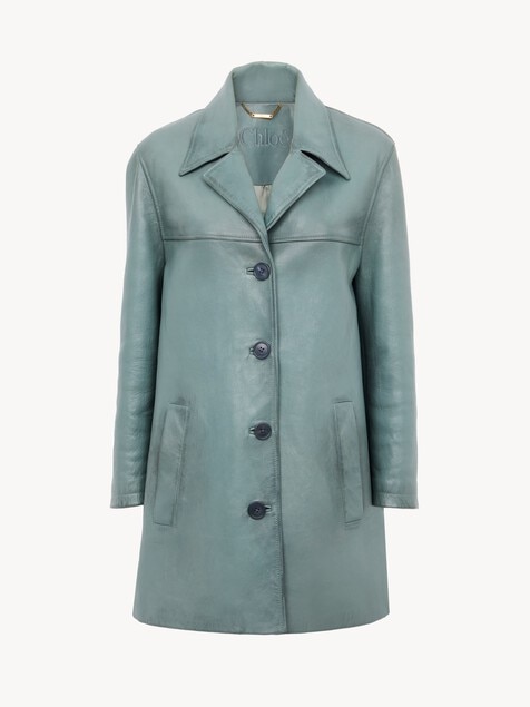 Single-breasted long jacket in leather