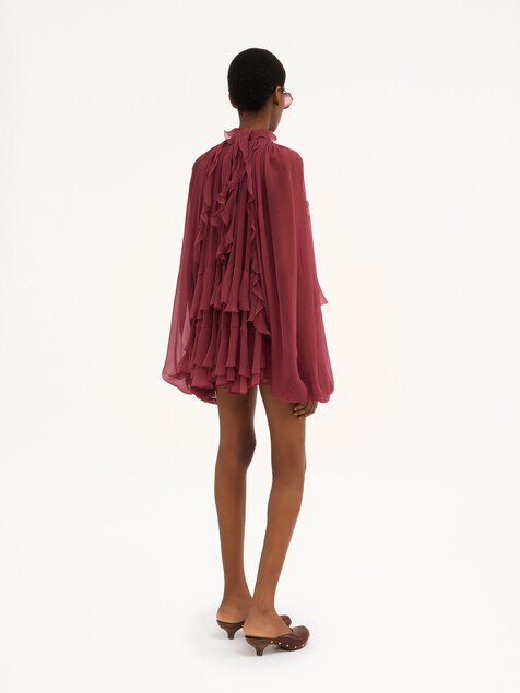 Mini cape dress in silk mousseline