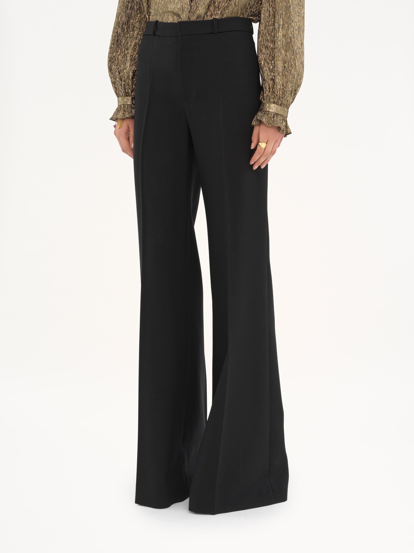 Pantalones de sastre acampanados de lana grain de poudre - 4