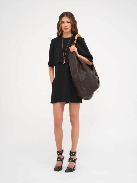 Short cape dress in viscose cr&ecirc;pe