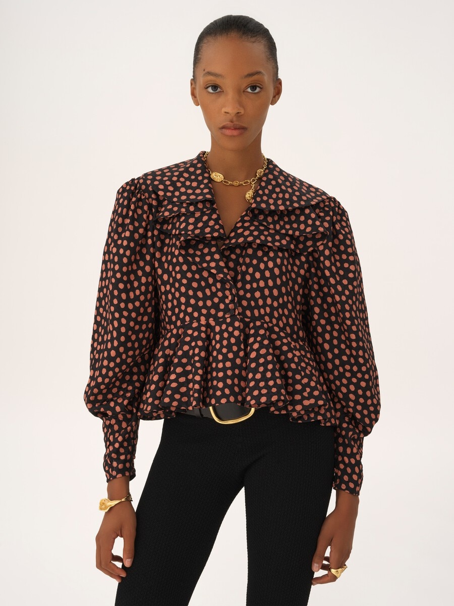 V-neck ruffle top in silk jacquard - 6