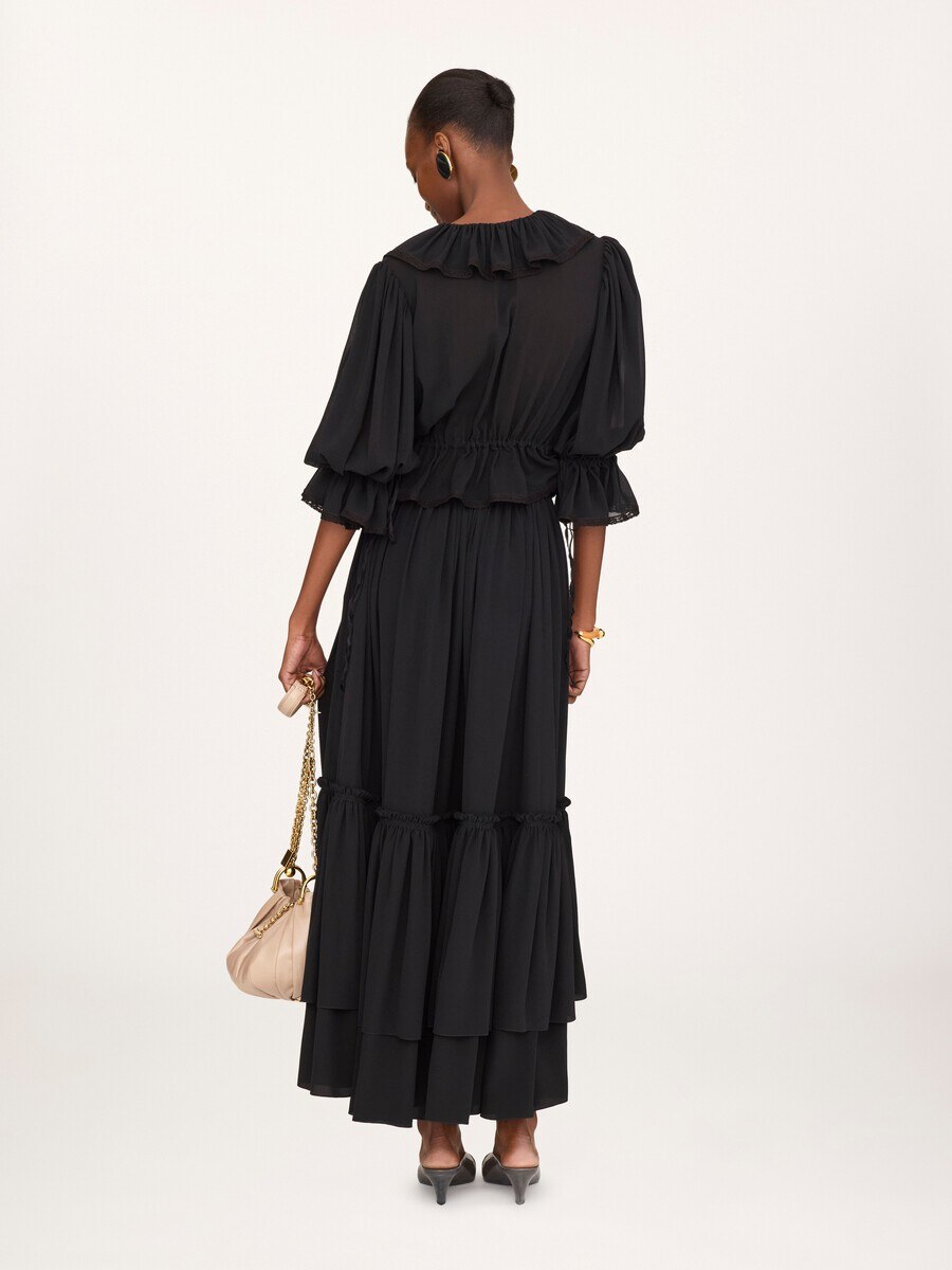 Ruffled long skirt in cr&ecirc;pe de chine - 5