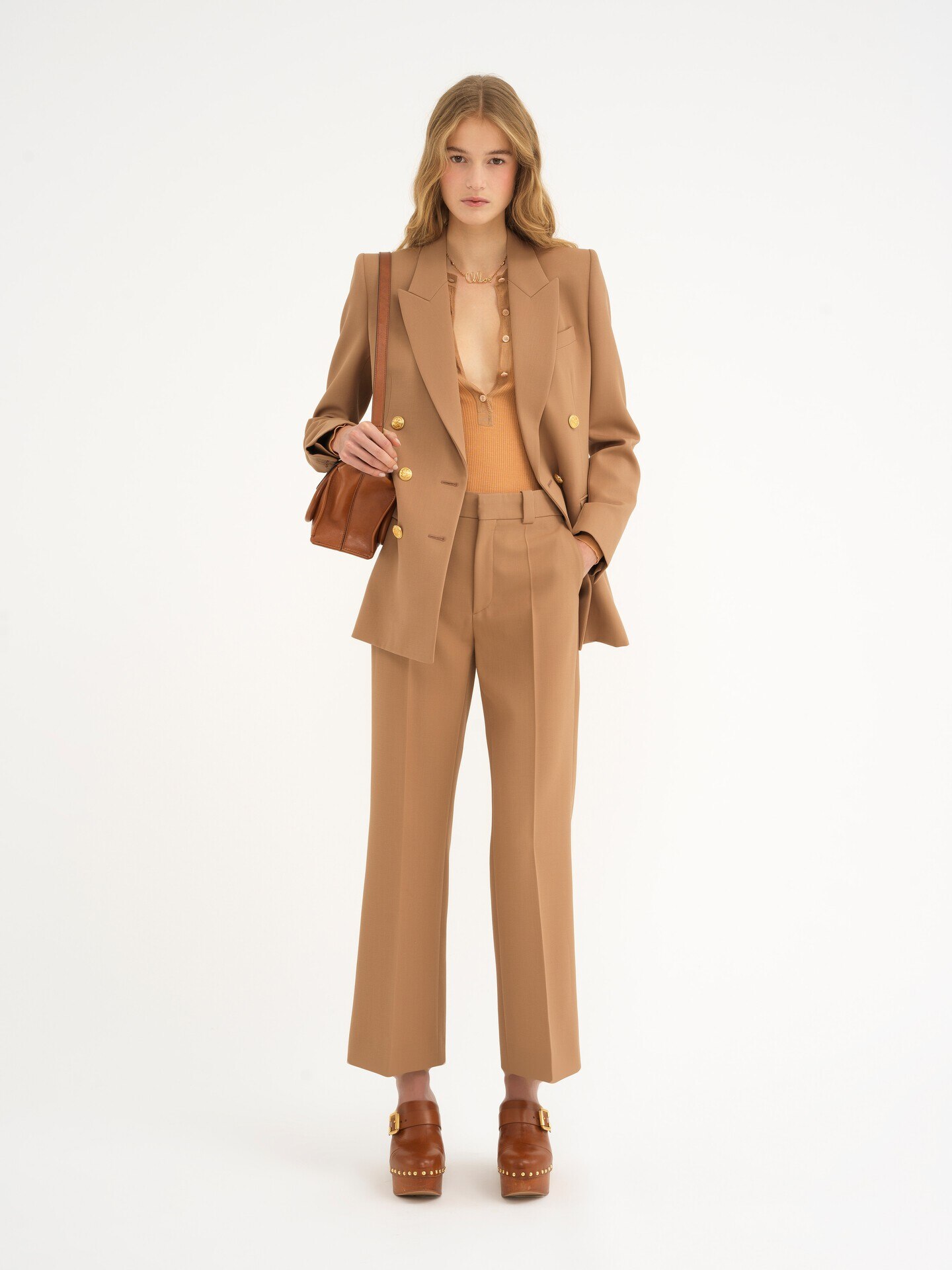 Cropped tailored trousers in wool grain de poudre - 3