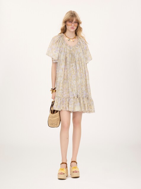 Short pleated dress in silk charmeuse