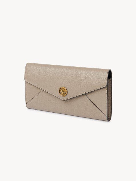 Envelope long wallet with flap in grained leather