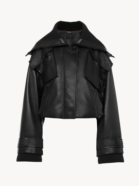 Short bomber jacket in soft leather