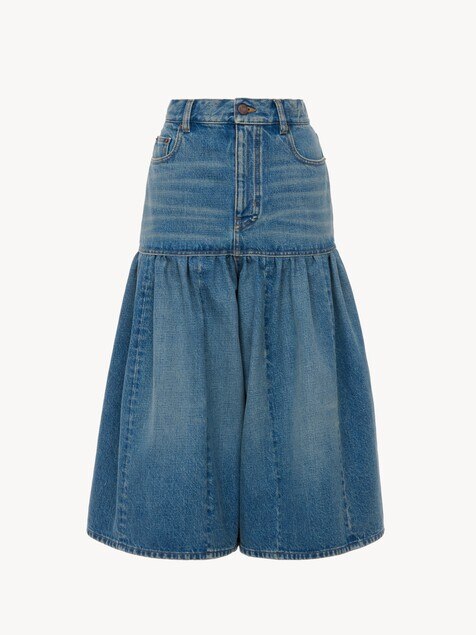 Pantalones cortos estilo bermuda de talle alto y corte globo de tejido vaquero