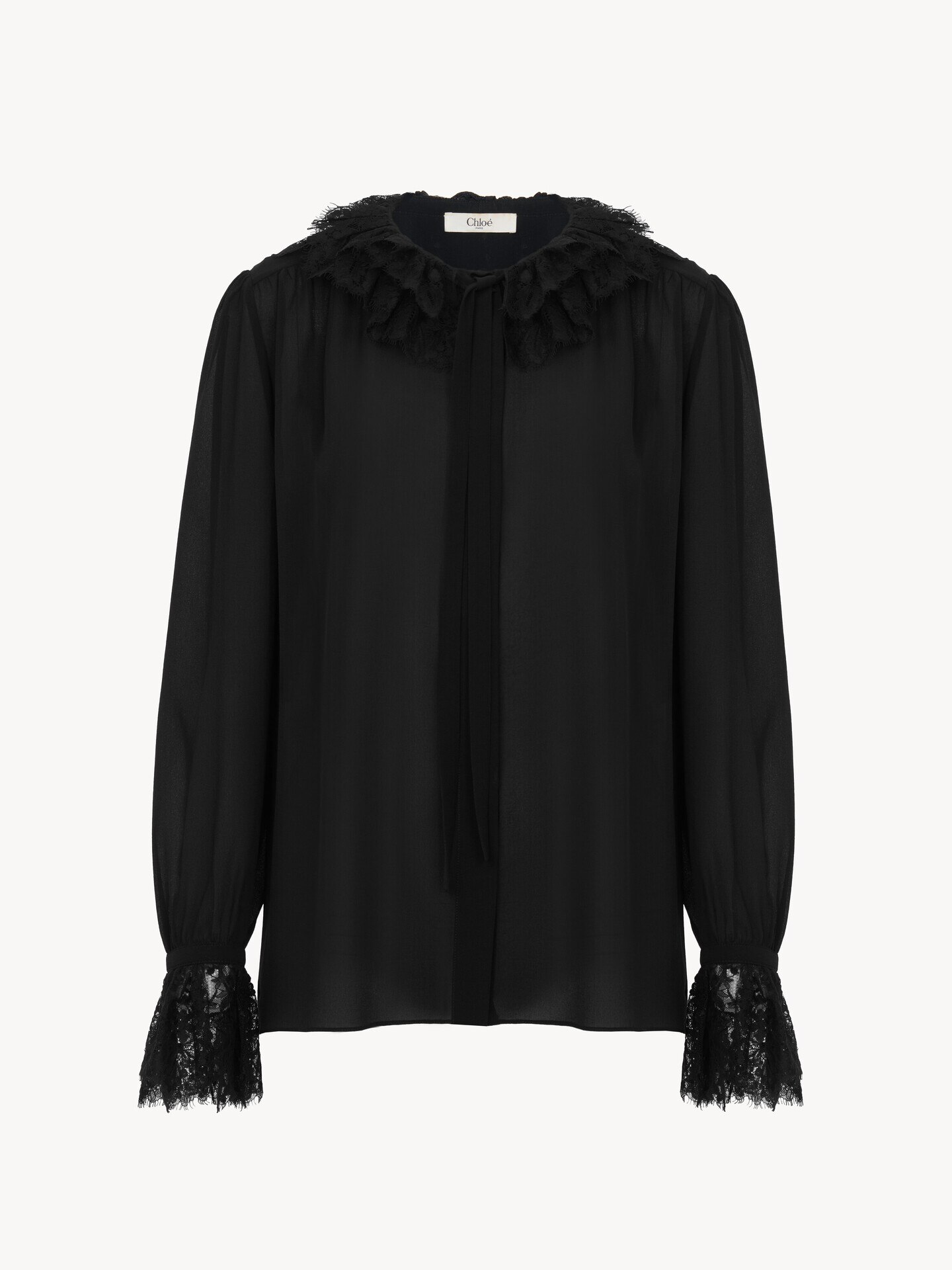 Blusa fluida de georgette de seda y encaje - 2