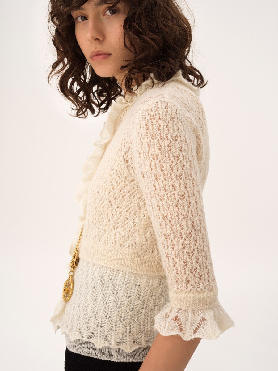 Cropped ruffle sweater in an alpaca wool & silk knit - 5