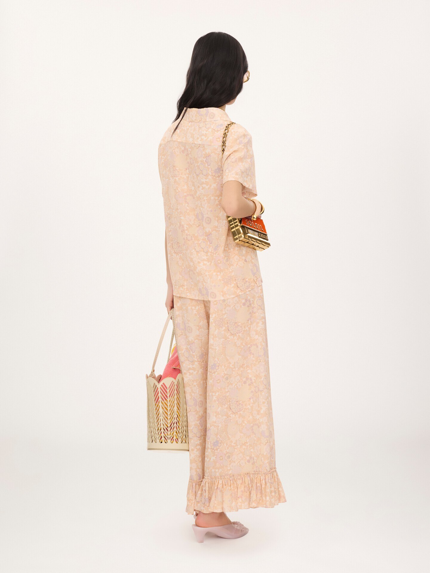 Cropped fluid trousers in cr&ecirc;pe de chine - 5