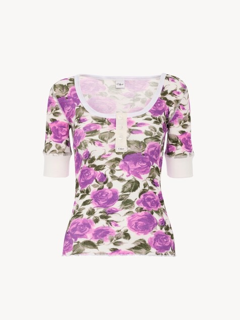 Short-sleeve Henley shirt in cotton jersey