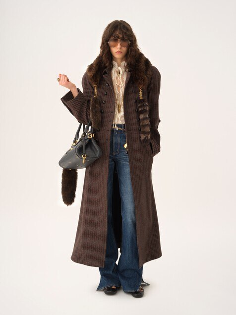 Double-breasted riding coat in houndstooth wool