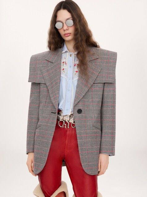 Chaqueta de sastre de botonadura sencilla de lana de cuadros Pr&iacute;ncipe de Gales