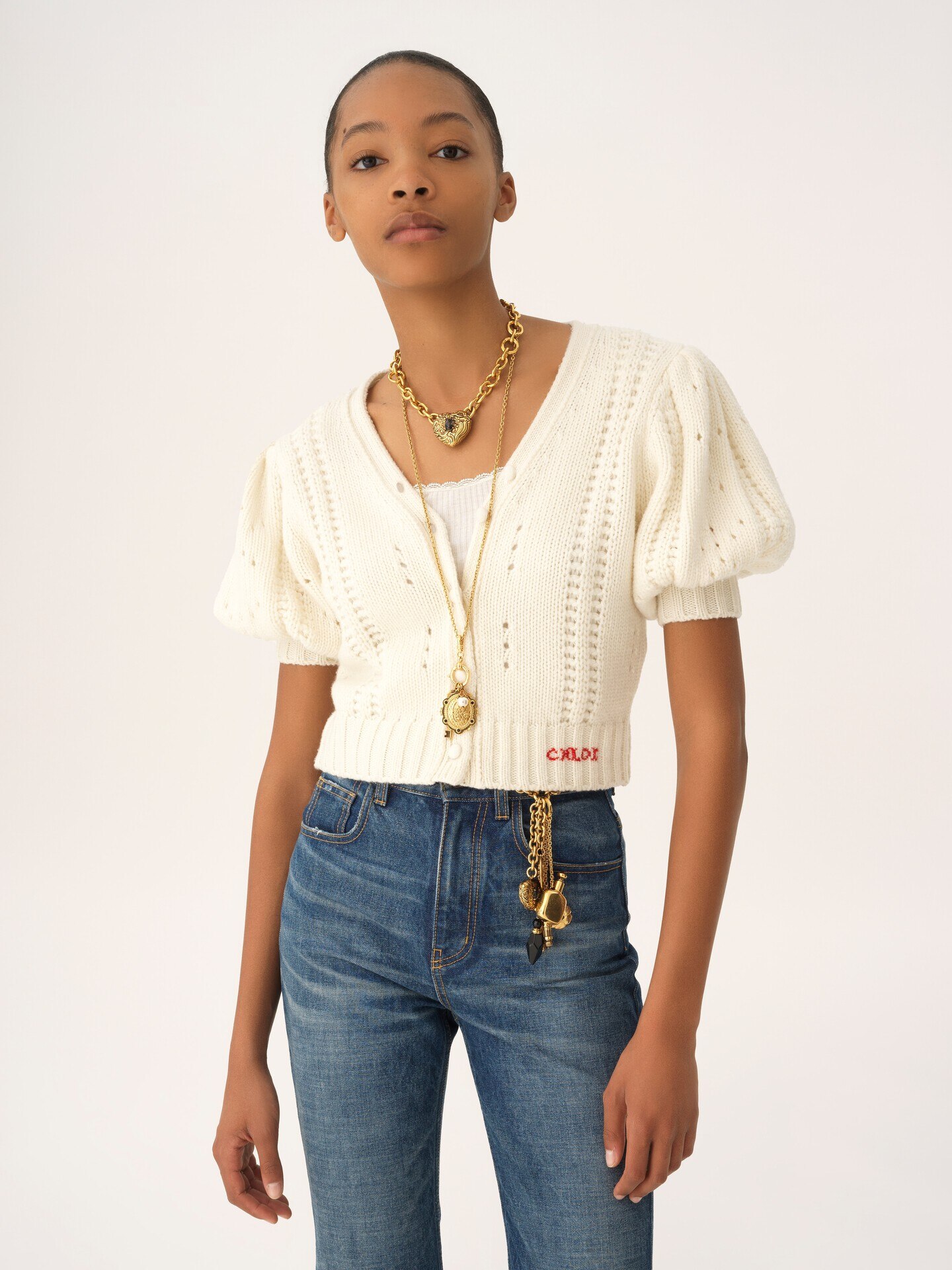 Puff-sleeve cardigan in a wool & cashmere knit - 4