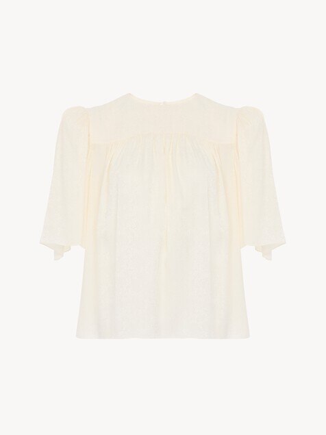 Crew-neck gathered top in silk jacquard