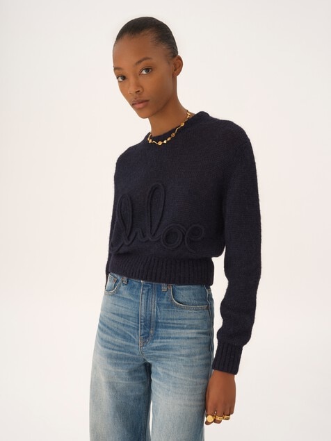 Jersey con logotipo de punto de lana de alpaca y seda
