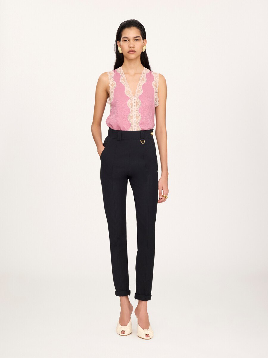 Sleeveless peplum top in silk jacquard & lace - 3