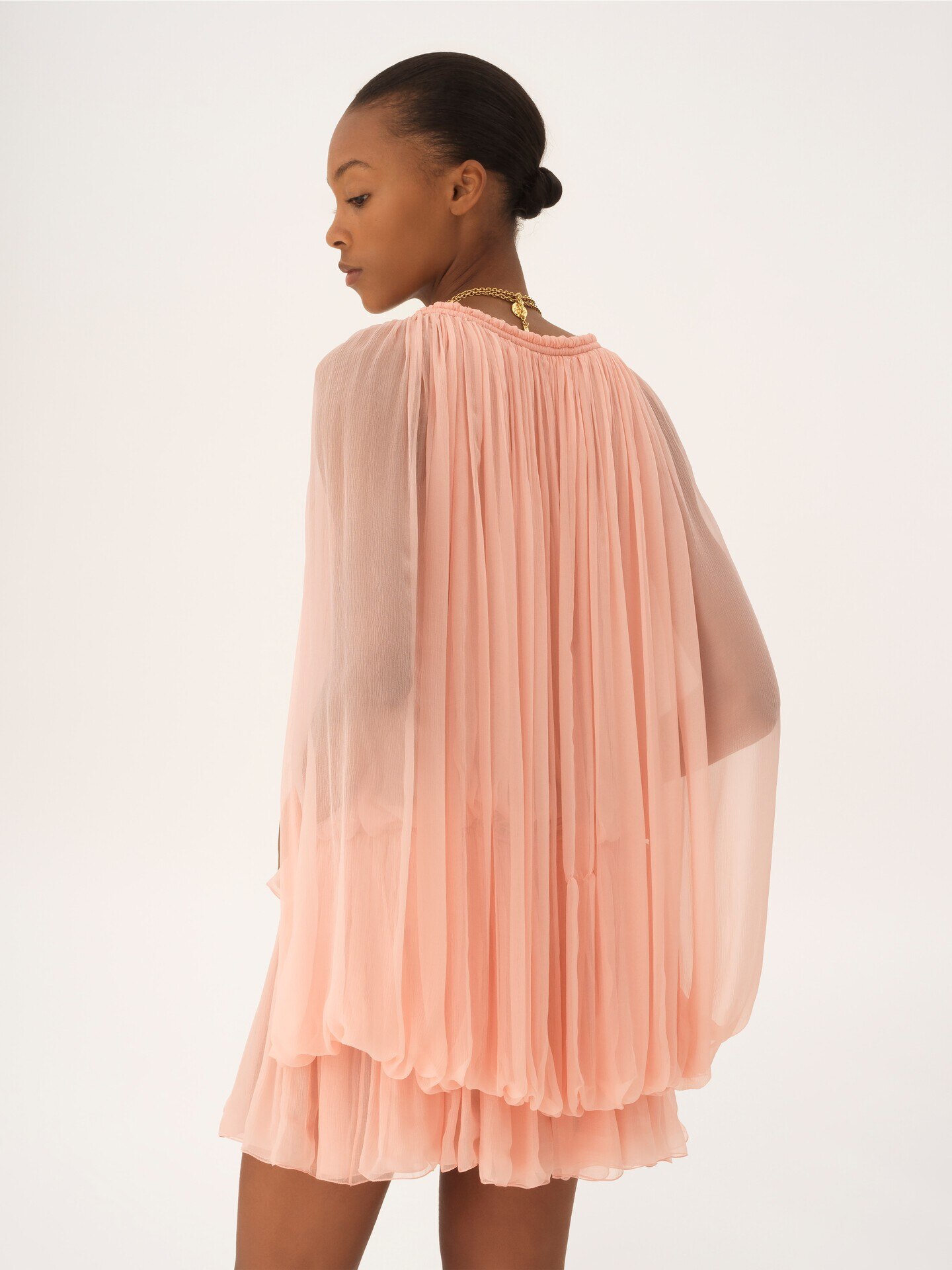 Mini cape dress in silk mousseline - 7