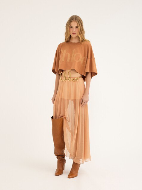 Fluid long skirt in silk mousseline