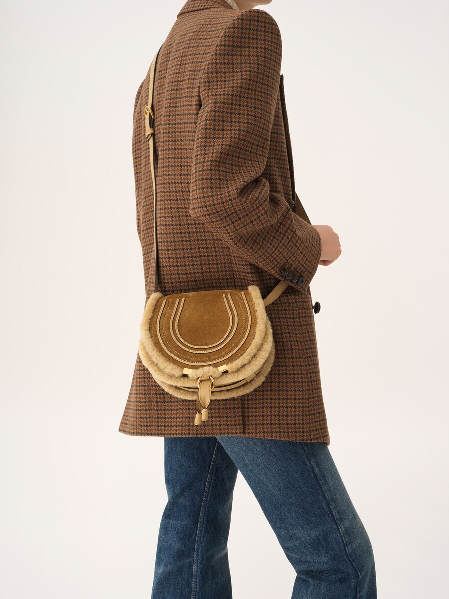 Small Marcie saddle bag in suede leather & shearling - 3