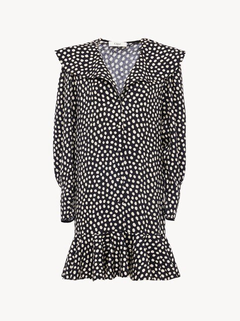 Long-sleeve mini dress in silk jacquard