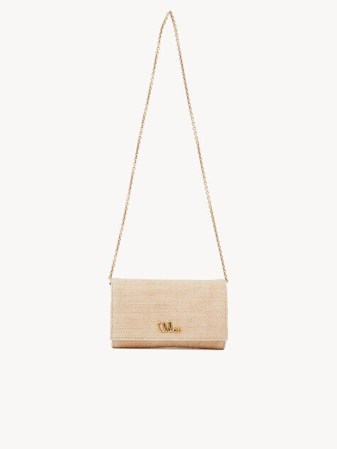 Chloé Iconic flap wallet on chain in raffia-effect fibres