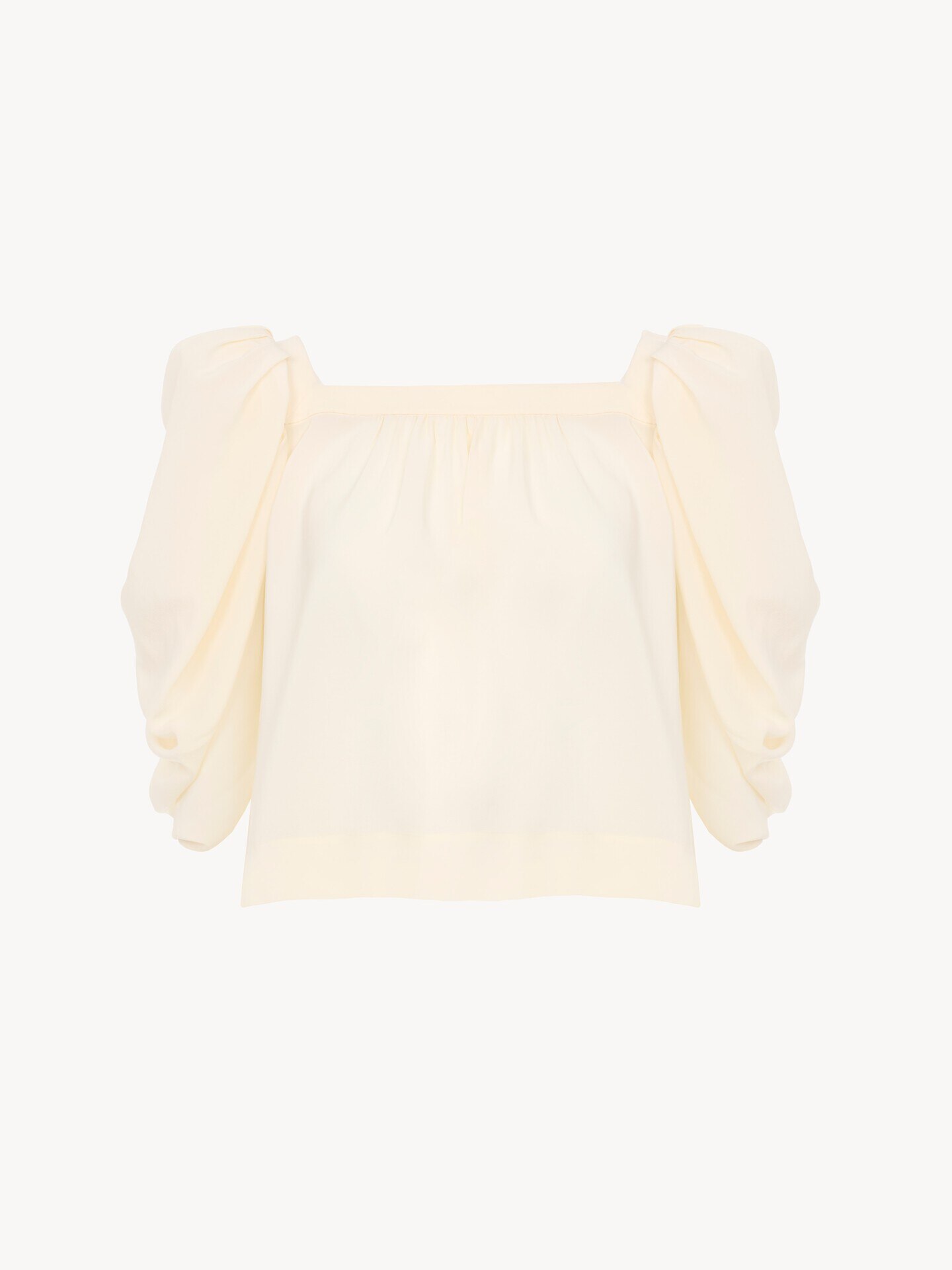 Puff-sleeve pleated top in cr&ecirc;pe de chine - 1