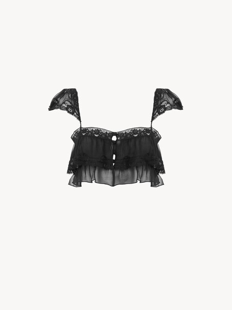 Bralette con volantes de muselina de seda y encaje
