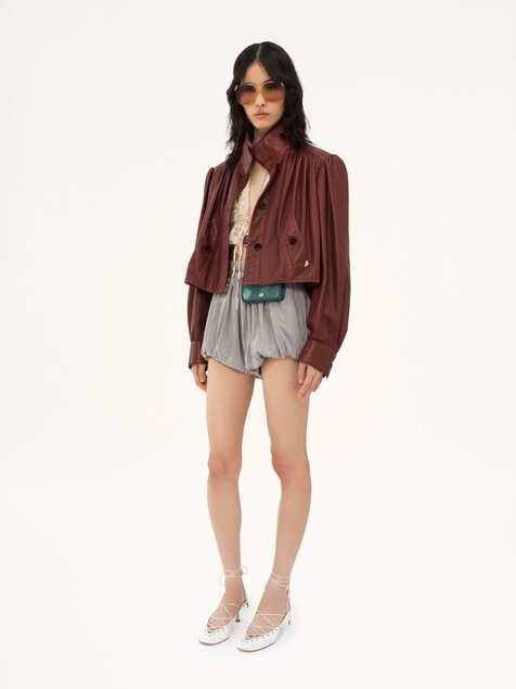 Gathered boule jacket in leather