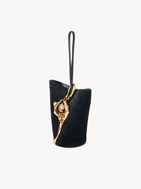 Small Eden Treasures wristlet bucket bag in suede leather
