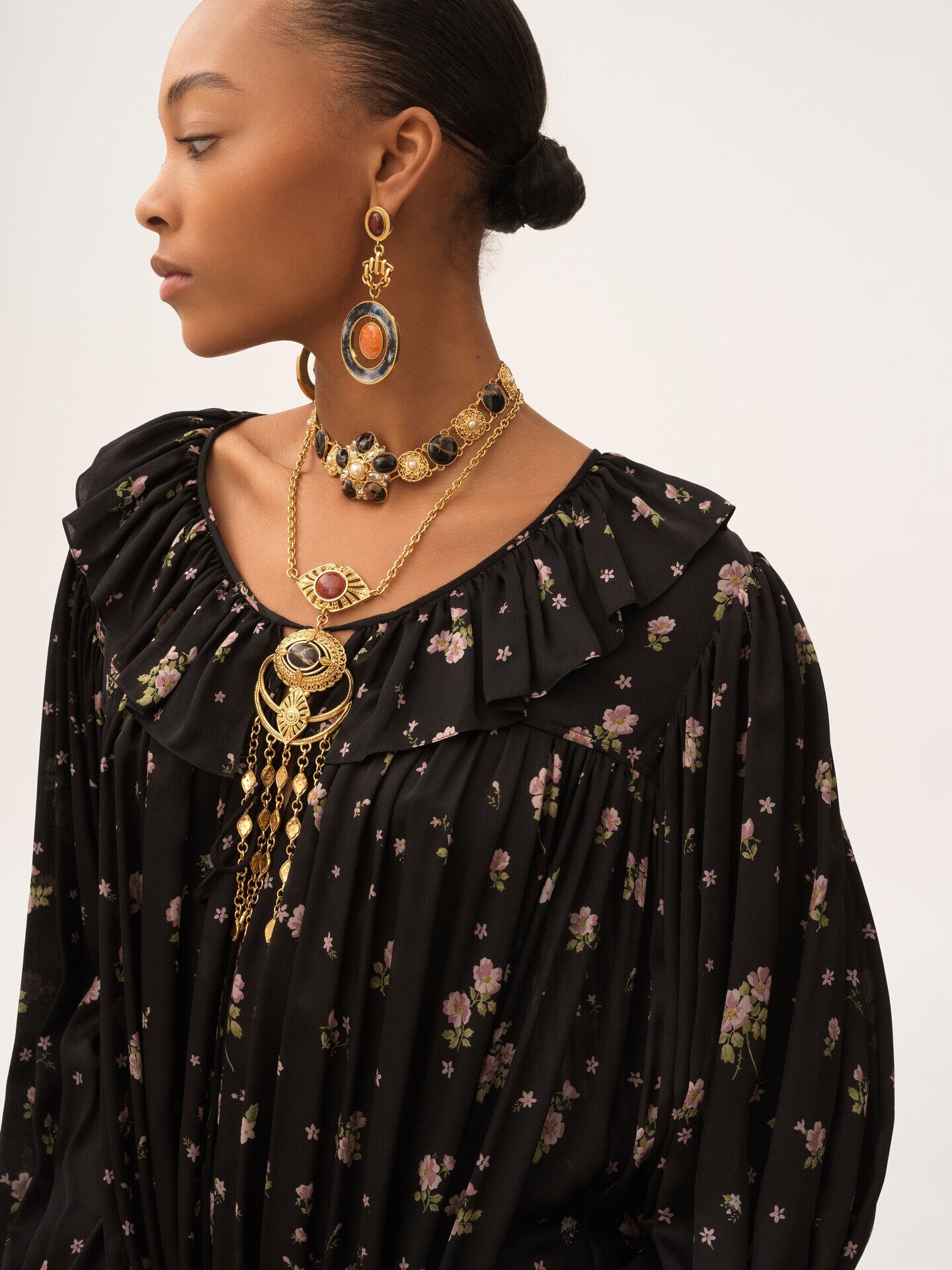 Gathered long-sleeve mini dress in silk charmeuse - 5