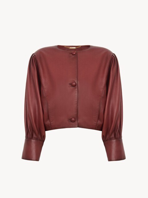 Chaqueta cropped sin cuello de cuero