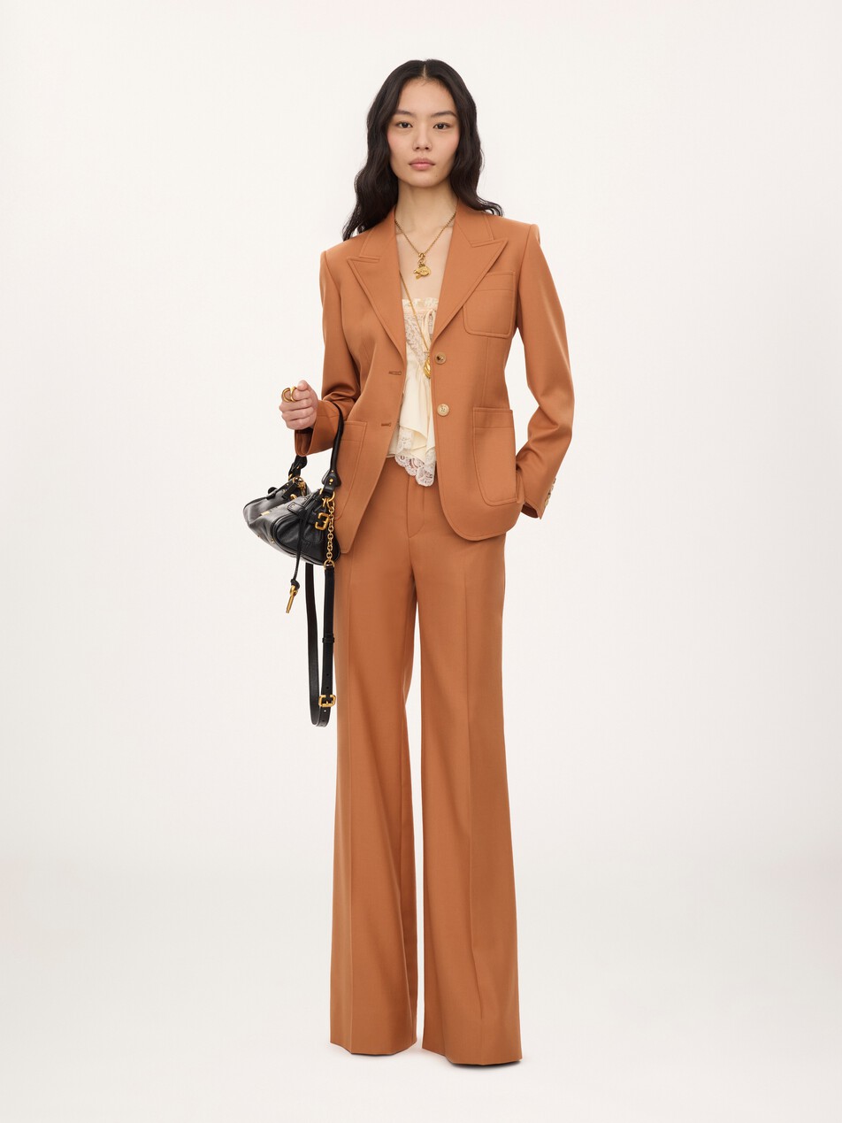 Single-breasted tailored jacket in wool gabardine