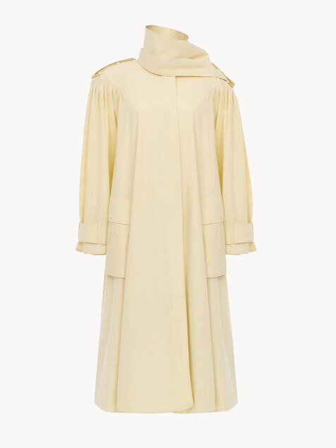 High-neck scarf trench coat in cotton poplin