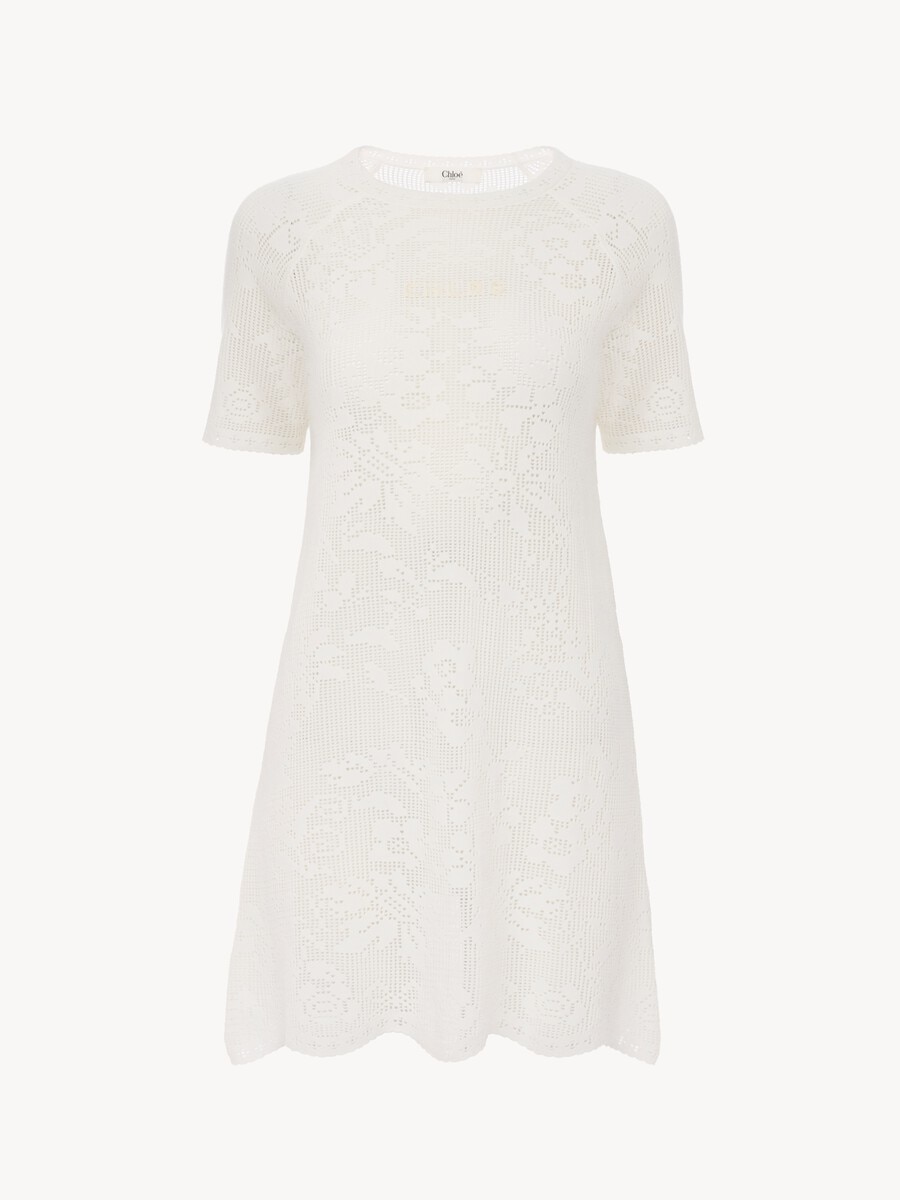 Short-sleeve fitted mini dress in a cotton knit - 2