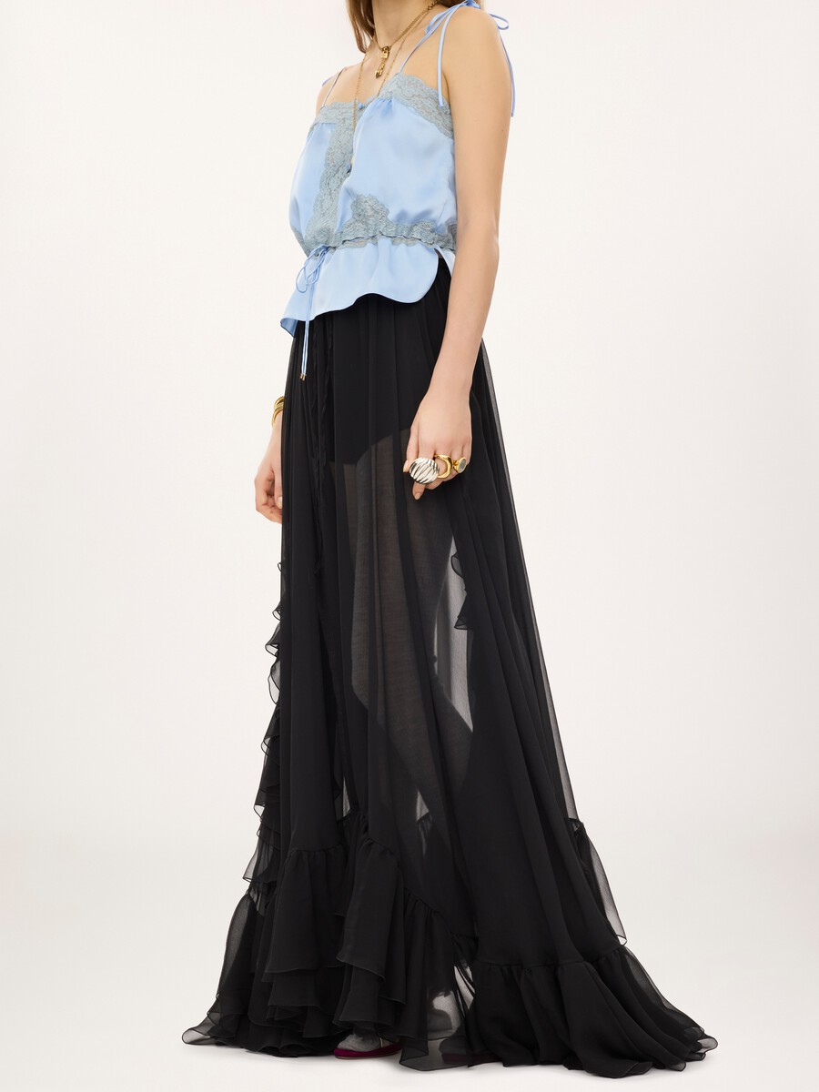 Ruffled long skirt in silk mousseline - 4